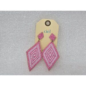 Ciel Pink & White Beaded Diamond-Shaped Drop Earrings
